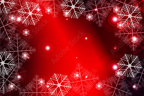 Red gradient New Year background. White snowflakes on red, Vector illustration.