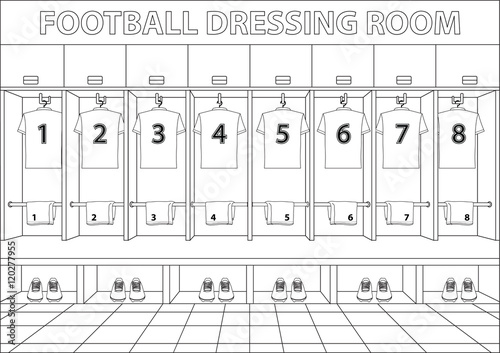 Soccer dressing room. Drawing style design vector.