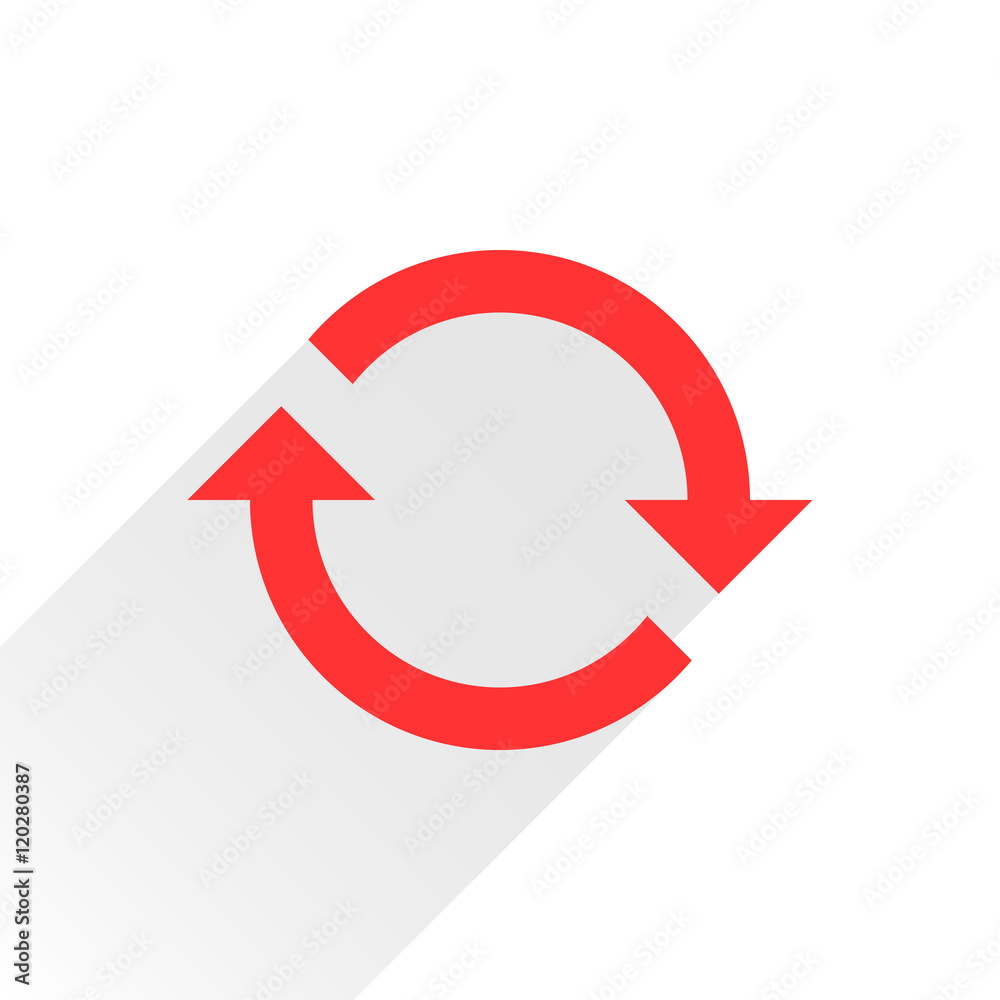 Flat red arrow icon refresh sign on white Flat red arrow icon refresh sign on white