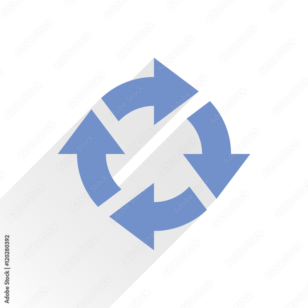 Flat blue arrow icon reload sign on white