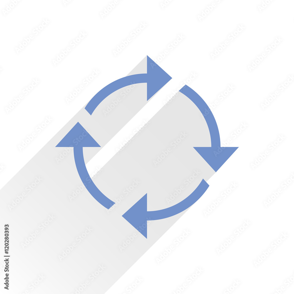 Flat blue arrow icon reload sign on white Flat blue arrow icon reload sign on white