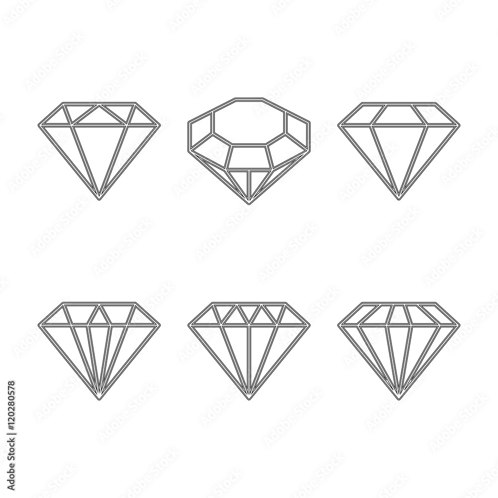 Diamond set icon. Vector Illustration. Shiny crystal sign. Brilliant stone. Black stroke isolated on white background. Fashion modern design. Flat element. Symbol gift, jewel, gem or royal, rich. Diamond set icon. Vector Illustration. Shiny crystal sign. Brilliant stone. Black stroke isolated on white background. Fashion modern design. Flat element. Symbol gift, jewel, gem or royal, rich.