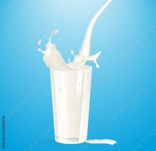 milk is poured into a glass of top to bottom with splashes on a