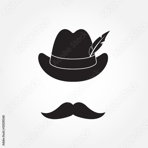 German hunting hat with feather and moustache. Oktoberfest beer festival. Vector illustration.