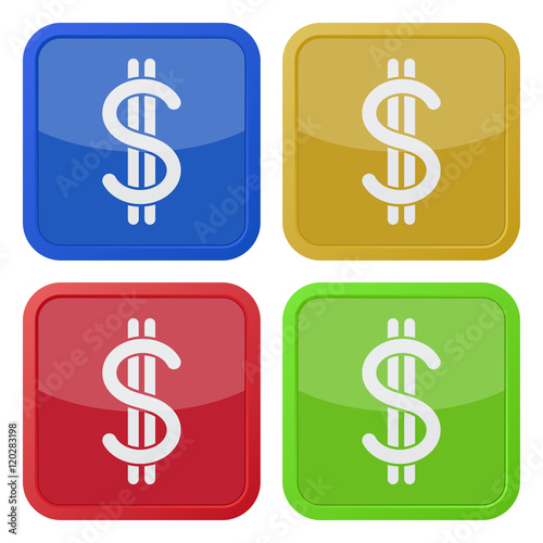 set of four square icons - dollar currency symbol