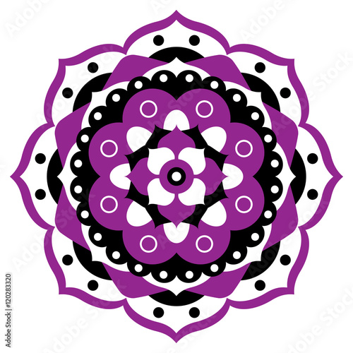 purple, white and black mandala - flower shape