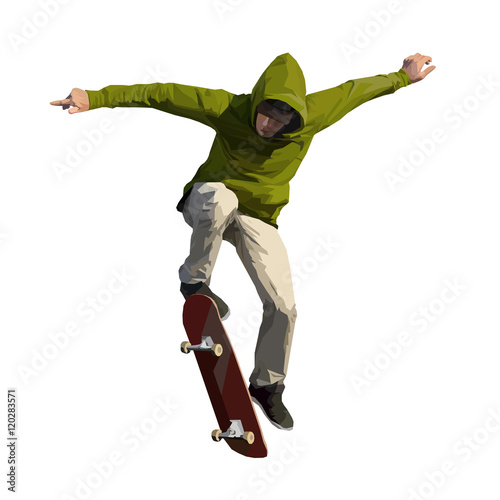 Skateboarder doing a jumping trick, vector illustration