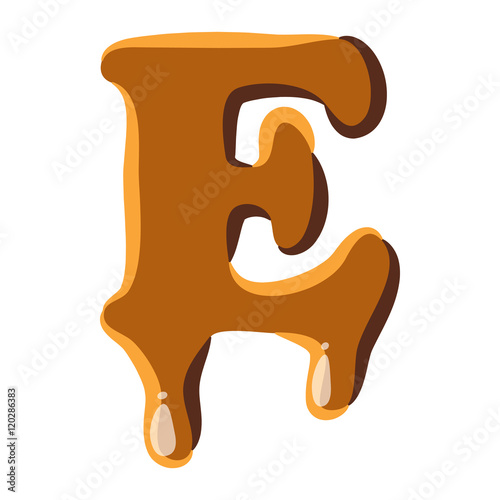 Letter E from caramel icon isolated on white background. Alphabet symbol