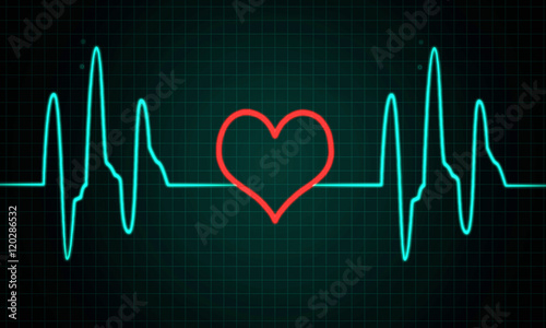 Cardiogram, pulse line with heart shape