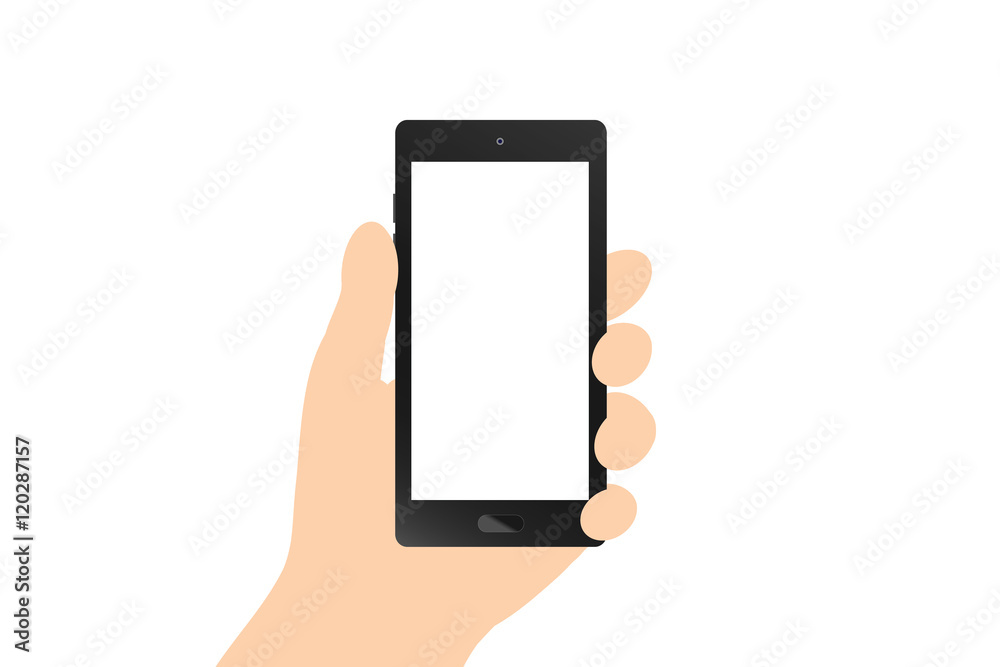 Hand holding black smart phone Hand holding black smart phone