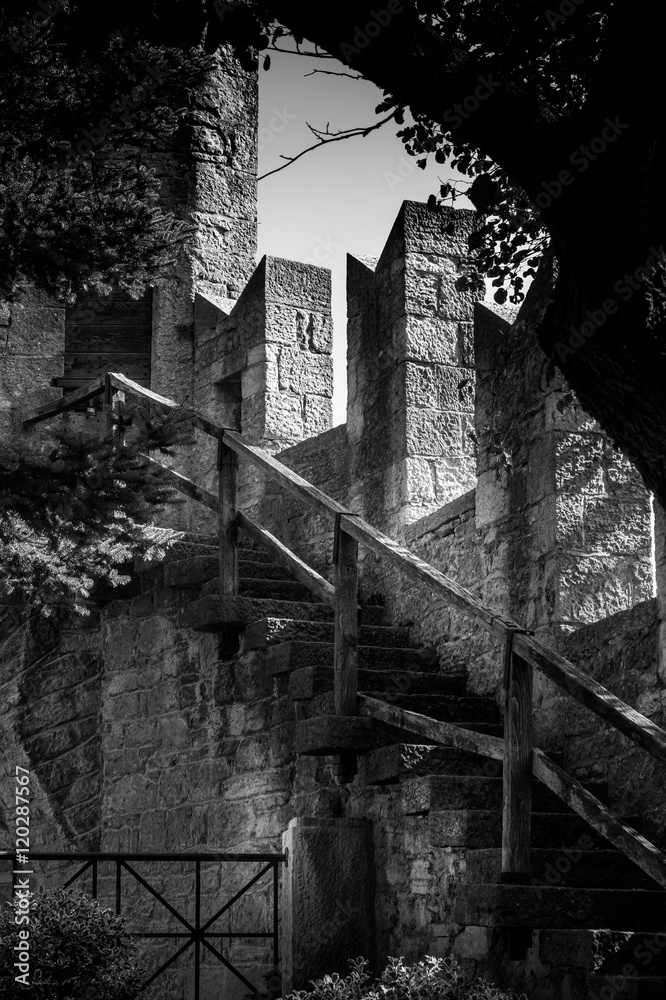 castle in black and white. tower View, bell. castello in bianco e nero. Vista da torre, vista campanile