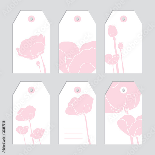 Set of floral tags. Collection of blank labels with gentle pink flowers