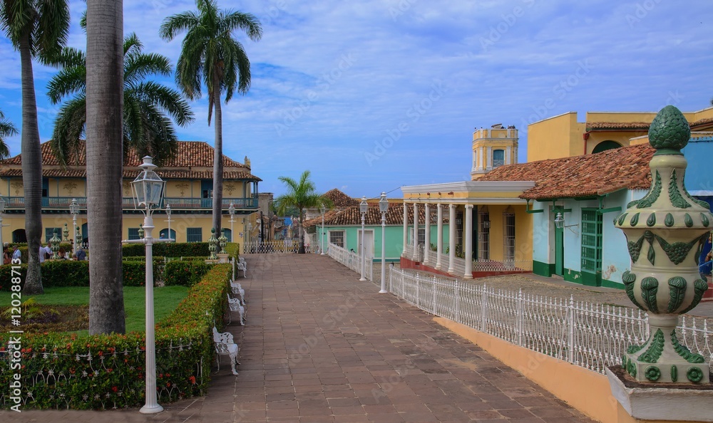 View of part of Mayor square in Trinidad, Cuba. Trinidad is a town in the central part of Cuba. UNESCO World Heritage Site in 1988, the city was written for its colonial architecture.