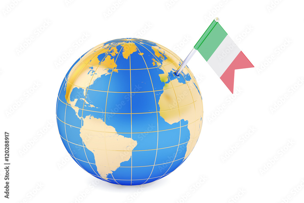 Italian pin flag on globe map, 3D rendering Italian pin flag on globe map, 3D rendering