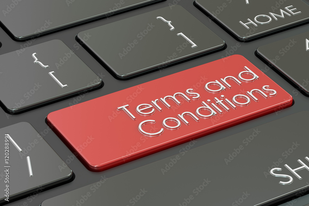 Fototapeta premium terms and conditions, red key on keyboard. 3D rendering