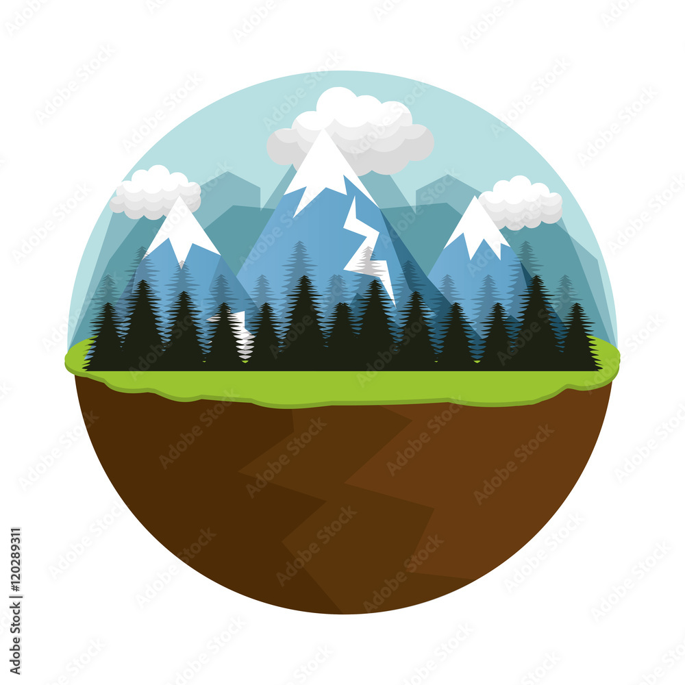 natural forest landscape with mountains and hills trees and clouds. vector illustration