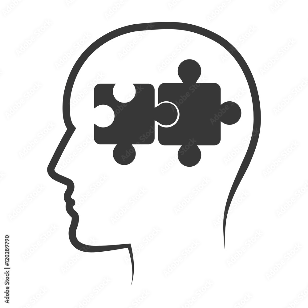 human head profile with puzzle connected pieces. silhouette vector ...
