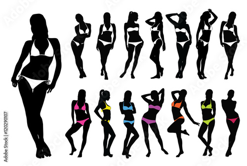 Silhouettes of woman in bikini.