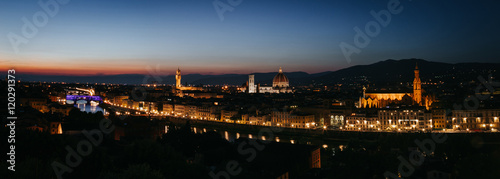Florence evening sunset cityscape skyline panorama with Duomo, ponte Vecchio. © mykolastock