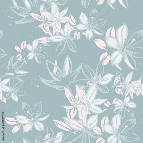 Vector seamless pattern with hand-drawn ink flowers