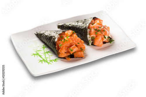 Sushi temaki Salmon isolated on white background