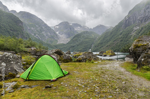 Tent near Buerbreen Glacier, Norway