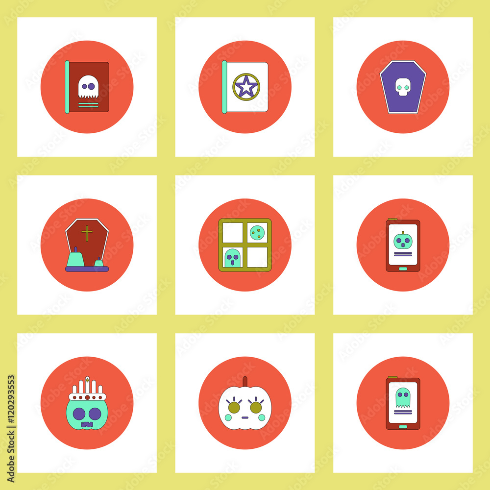 Collection of icons in flat style halloween party decorations Collection of icons in flat style halloween party decorations