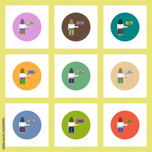 flat icons Halloween set of Executioner with happy halloween flag concept on colorful circles