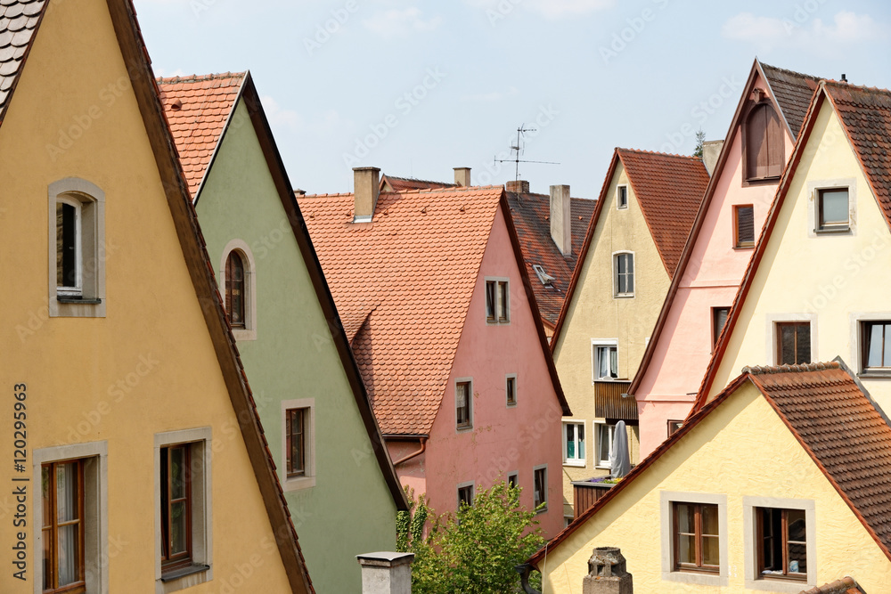 Rooftops. Architecture of the historic town Rothenburg ob der Tauber, Bavaria, Germany.