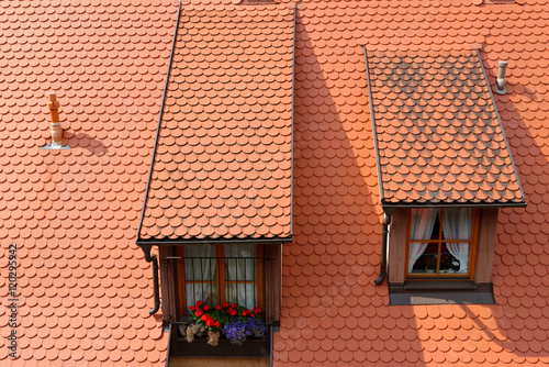 Rooftops. Architecture of the historic town Rothenburg ob der Tauber, Bavaria, Germany.