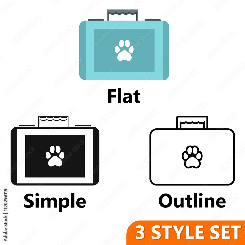 Suitcase for animals icons set in flat, simple and outline style isolated on white background. Transportation of animals symbol vector illustration Suitcase for animals icons set in flat, simple and outline style isolated on white background. Transportation of animals symbol vector illustration
