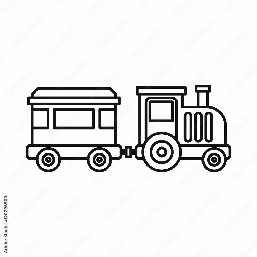 Children train for walks in the amusement park icon in outline style on a white background vector illustration Children train for walks in the amusement park icon in outline style on a white background vector illustration
