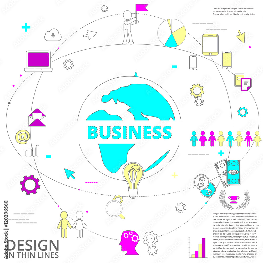 Business Technology Elements Set. Template with marketing and business. Infographic Elements. Design Layout for Business Cards, Presentations, Flyers and Posters. Flat Style. Thin Line Icons.