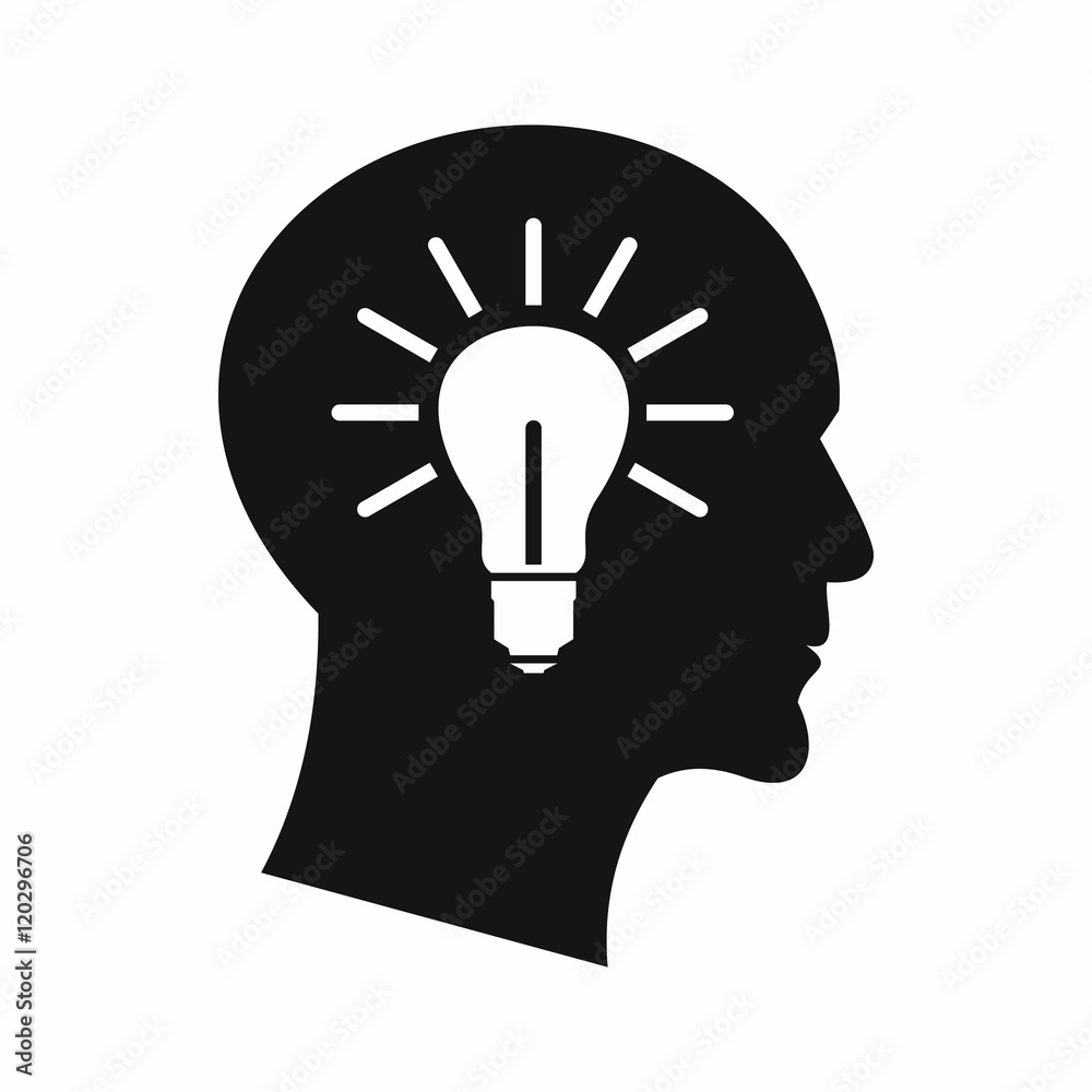 Light bulb inside head icon in simple style on a white background vector illustration Light bulb inside head icon in simple style on a white background vector illustration