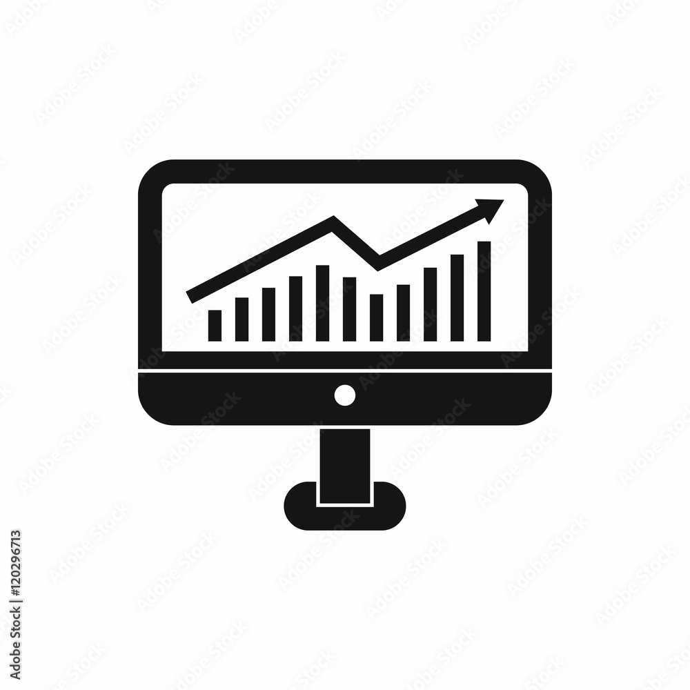 Growth graph on the computer monitor icon in simple style on a white background vector illustration Growth graph on the computer monitor icon in simple style on a white background vector illustration