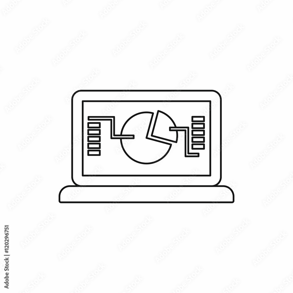Laptop with business graph icon in outline style on a white background vector illustration Laptop with business graph icon in outline style on a white background vector illustration