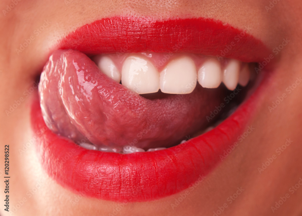 Naklejka premium Woman with red lips