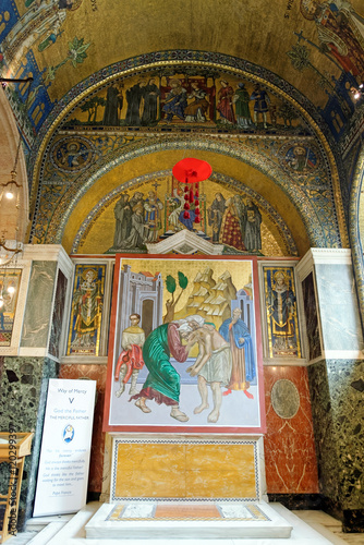Westminster Cathedral, London, England. The Chapel of St Gregory and St Augustine in Westminster Cathedral. The mosaic decoration depicts the historical evangelisation of England directly from Rome. © ani_snimki
