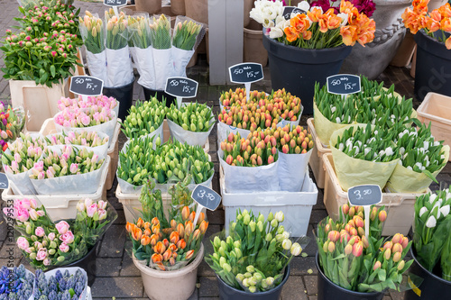 Fototapeta Naklejka Na Ścianę i Meble -  Many flower in flower market in Amsterdam, Netherlands.