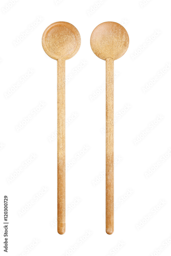 front and back wooden circle spoon isolated on white