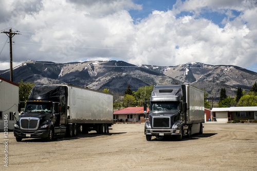 trailer trucks parking Mountains west USA