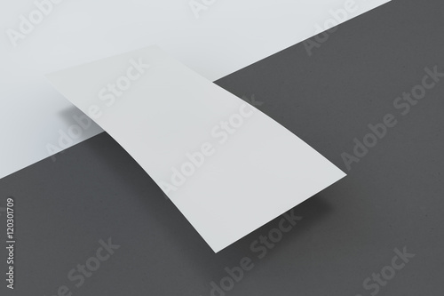 Mock up flyer and cover 210x99 mm. White paper card on white background, for your design and template. Three-dimensional rendering. © vadish