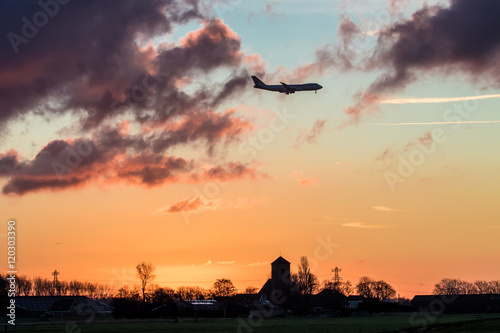 Early morning aircraft arrivals at Amsterdam, The Netherlands.