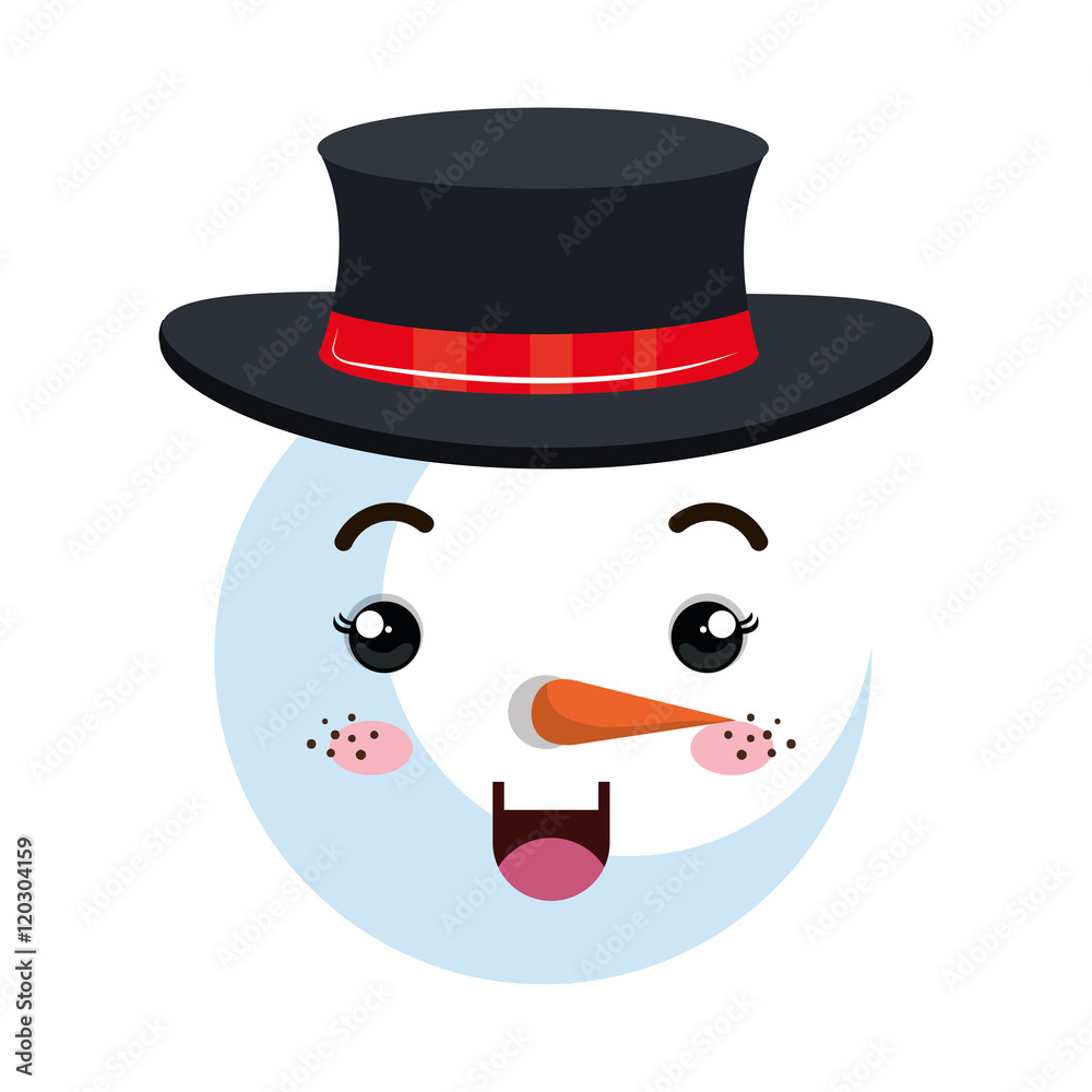 snowman cartoon with happy face and black hat. christmas symbol. vector illustration snowman cartoon with happy face and black hat. christmas symbol. vector illustration