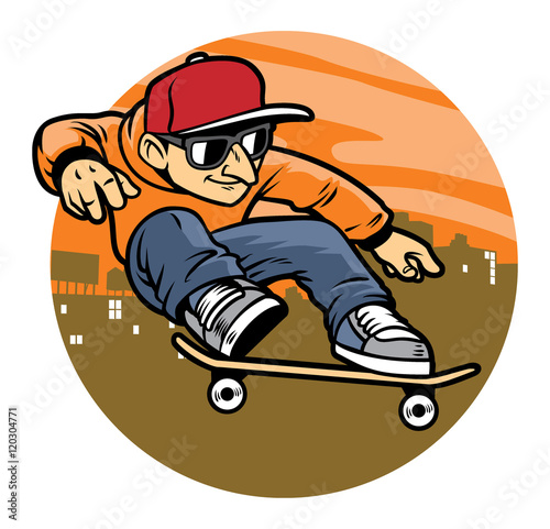 cartoon man doing skateboard jump trick