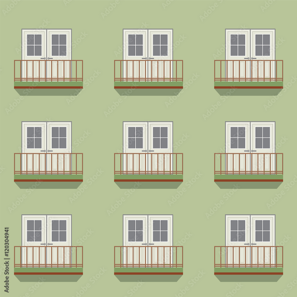Closed Doors With Balcony Vintage Style Vector Illustration