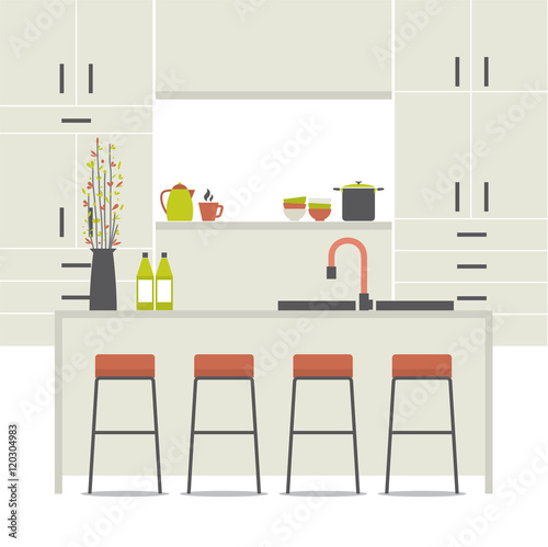 Modern Flat Design Kitchen Interior Vector Illustration