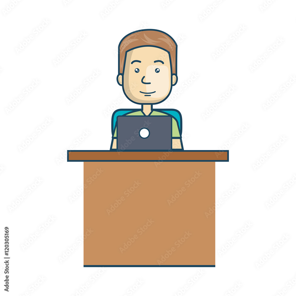 avatar man cartoon working with laptop. office desk. vector illustration avatar man cartoon working with laptop. office desk. vector illustration