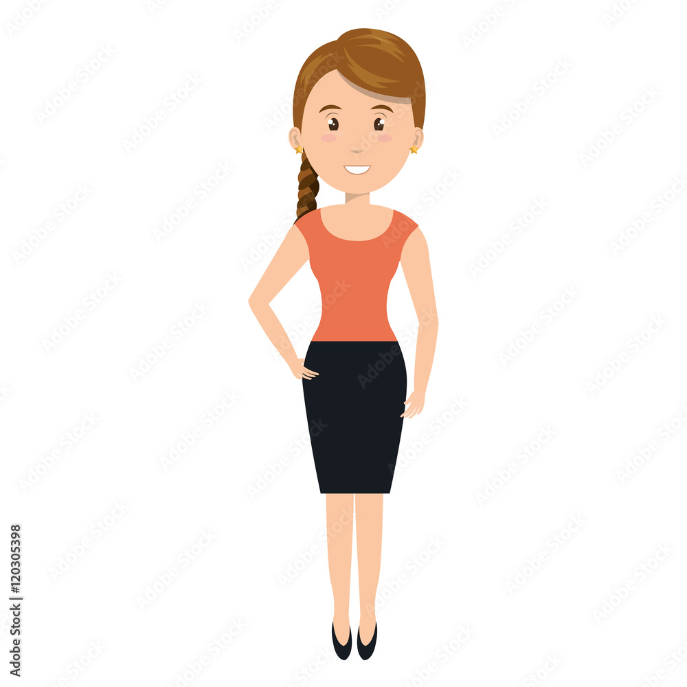 avatar woman cartoon wearing black skirt and orange blouse. vector ...