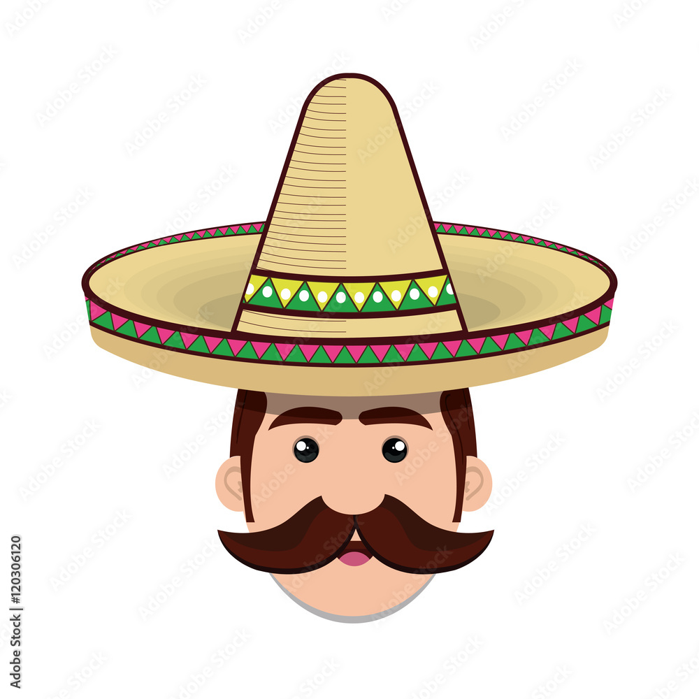 avatar man cartoon with mustache and wearing traditional mexican hat. vector illustration avatar man cartoon with mustache and wearing traditional mexican hat. vector illustration